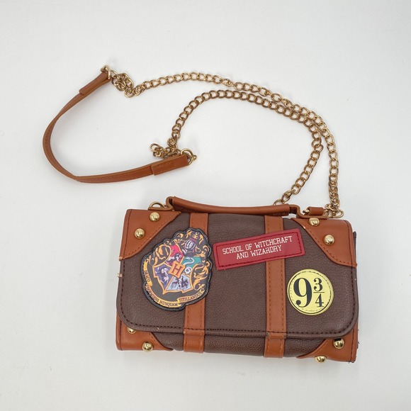 Wizarding World Of Harry Potter Other - Harry Potter Hogwarts Trunk Crossbody Bag Wallet Brown Gold Studs 9 3/4 Patch
